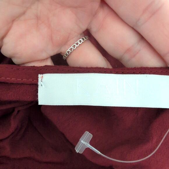 Kain Label Burgundy Rayon Made in USA Cinch Waist Mini Dress - Size Large - Picture 5 of 8